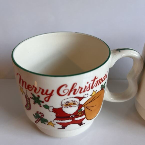 Set Of 6 Vintage Homco Merry Christmas Stackable Mugs Made In Japan - Picture 2 of 7